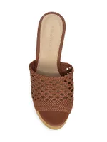 Guadalupe Woven Leather Wooden-Heel Mules