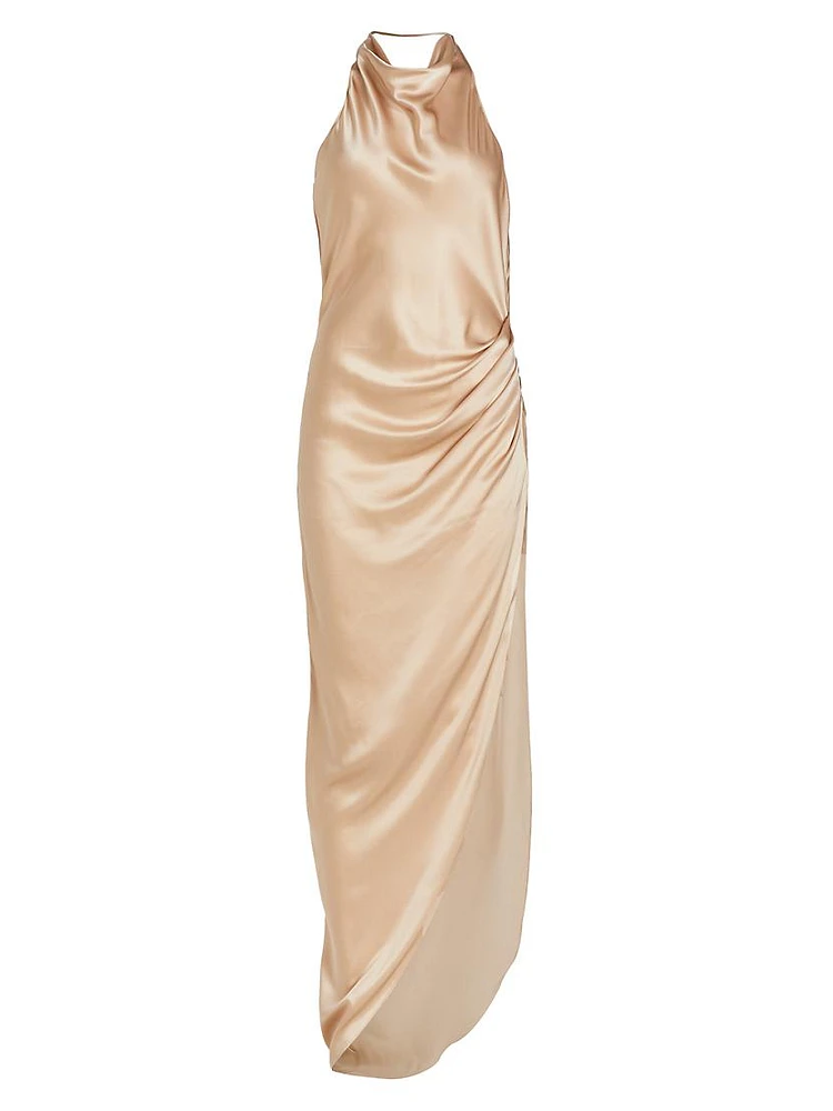 Elektra Gathered Silk Halter Gown