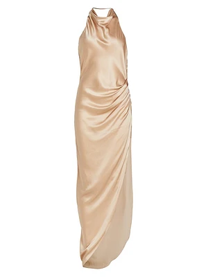 Elektra Gathered Silk Halter Gown