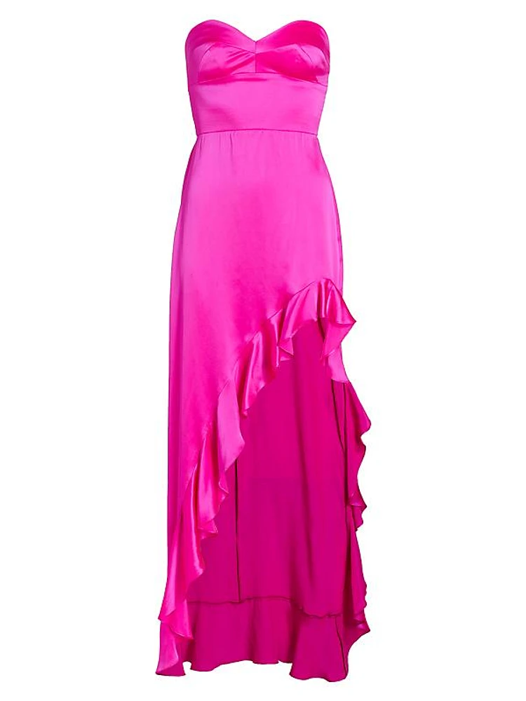 Amalia Silk Hi-Lo Ruffle Gown