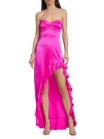 Amalia Silk Hi-Lo Ruffle Gown