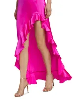 Amalia Silk Hi-Lo Ruffle Gown