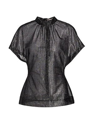 Metallic Silk-Blend Tulle Blouse