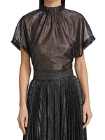 Metallic Silk-Blend Tulle Blouse