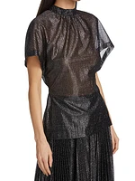 Metallic Silk-Blend Tulle Blouse