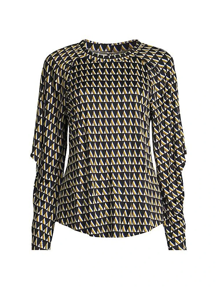 Liaison Drape-Sleeve Printed Top