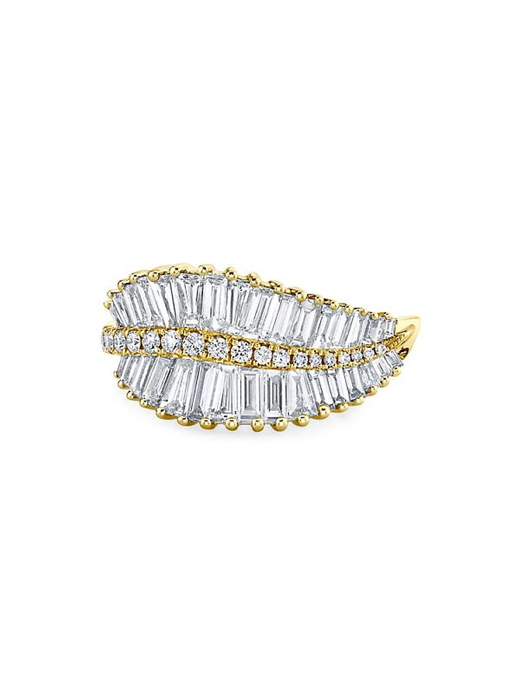 Sideways Palm Leaf 18K Gold & Diamond Ring