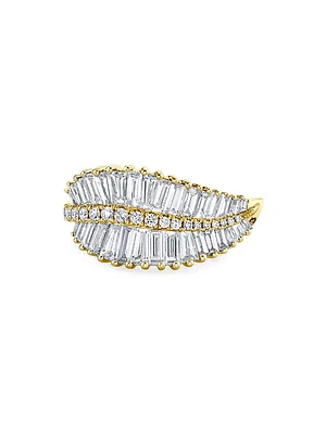 Sideways Palm Leaf 18K Gold & Diamond Ring