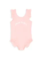 Little Girl's & Curved Logo One-Piece Swimsuit