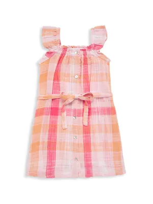 Little Girl's & Summer Sunset Plaid Flutter Sleeve Dress