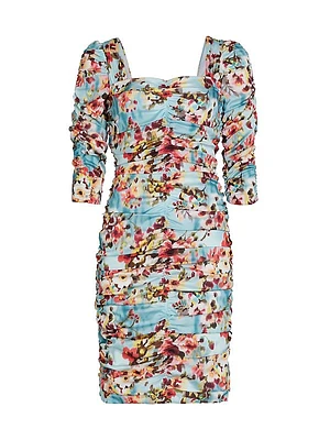 Floral Ruched Knee-Length Dress