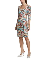 Floral Ruched Knee-Length Dress