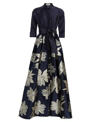 Shirtwaist Floral Jacquard Gown