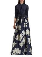 Shirtwaist Floral Jacquard Gown