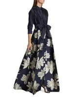 Shirtwaist Floral Jacquard Gown