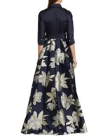 Shirtwaist Floral Jacquard Gown