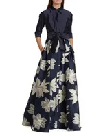 Shirtwaist Floral Jacquard Gown