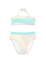 Little Girl's & Tie-Dye Colorblock 2-Piece Bikini Set