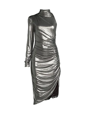 Foil Jersey Ruched Midi Dress