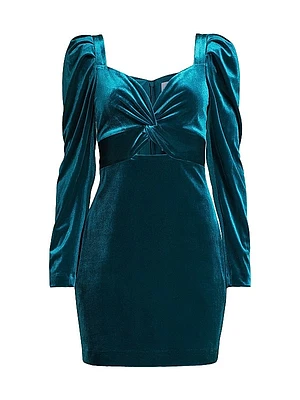 Velvet Puff-Sleeve Mini Dress