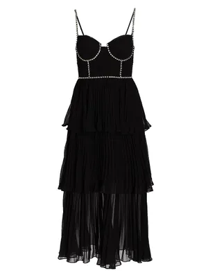 Bustier Tiered Chiffon Midi-Dress