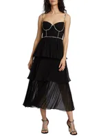 Bustier Tiered Chiffon Midi-Dress