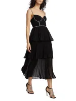 Bustier Tiered Chiffon Midi-Dress