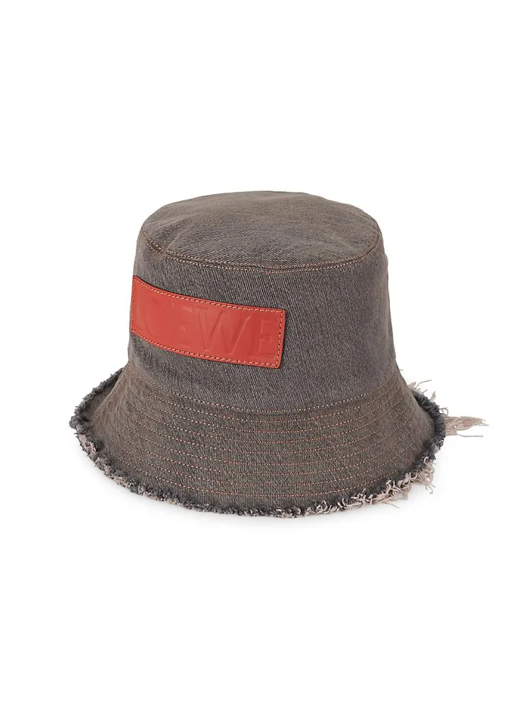 Logo Frayed Denim Bucket Hat