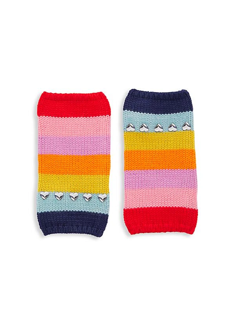 Girl's Carolyn Rowan x Stephanie Gottlieb Rainbow Striped Wool Fingerless Gloves