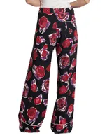 Rose-Print Knit Trousers
