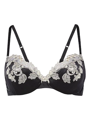 Floral-Embroidered Satin Underwire Bra