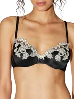 Floral-Embroidered Satin Underwire Bra