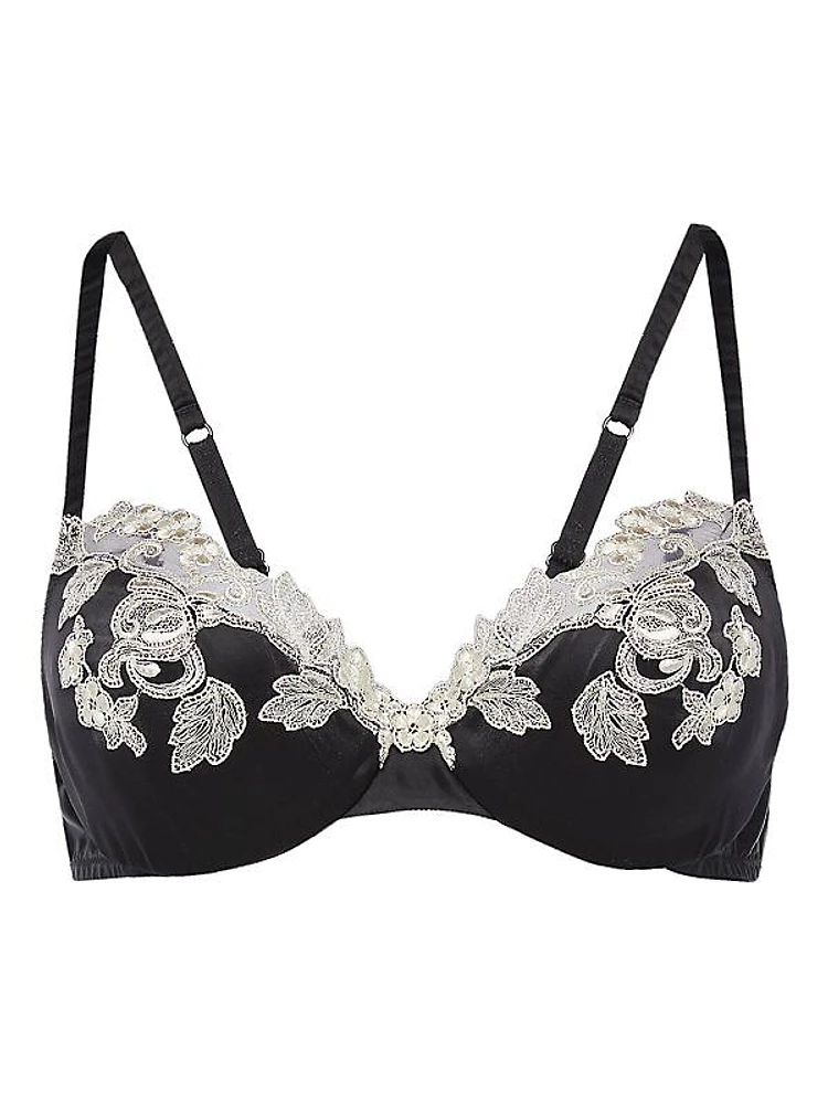 Cotton Embroidered-Trim Underwire Bra