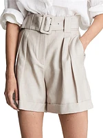 Ottia Belted High-Waisted Wide-Leg Shorts