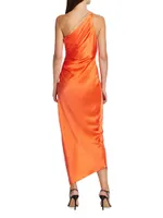 Gathered Asymmetric Silk Dress