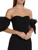 Organza Puff-Sleeve Cocktail Midi-Dress
