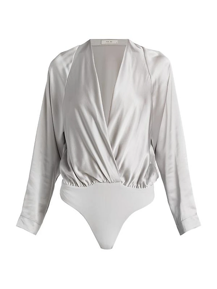 Raglan-Sleeve Silk Wrap Bodysuit