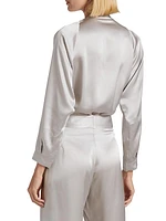 Raglan-Sleeve Silk Wrap Bodysuit