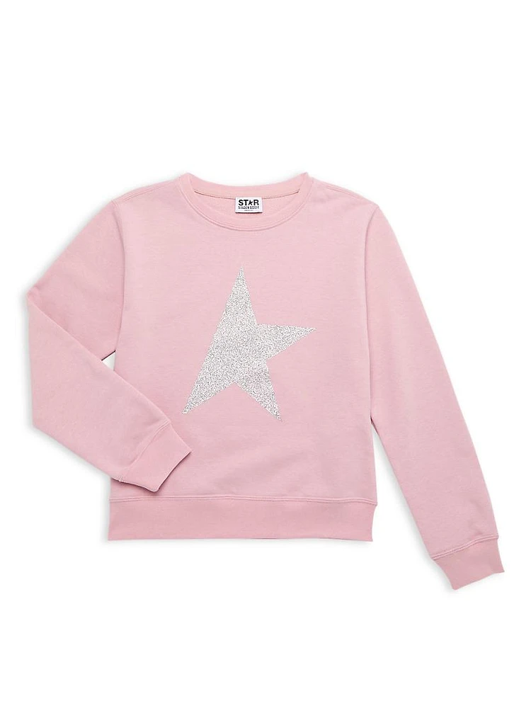 Little Kid's & Glittery Star Crewneck Sweatshirt