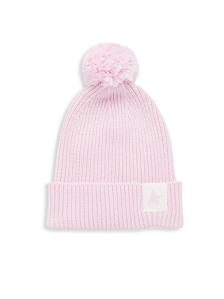 Girl's Star Knit Pompom Beanie