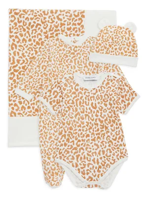 Baby's Star Logo Animal Print Coveralls & Blanket Set