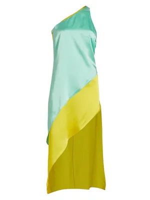 Razor Colorblocked One-Shoulder Midi-Dress