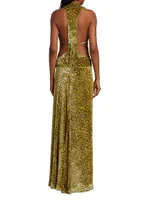 Paris Velvet Leopard-Print Maxi Dress