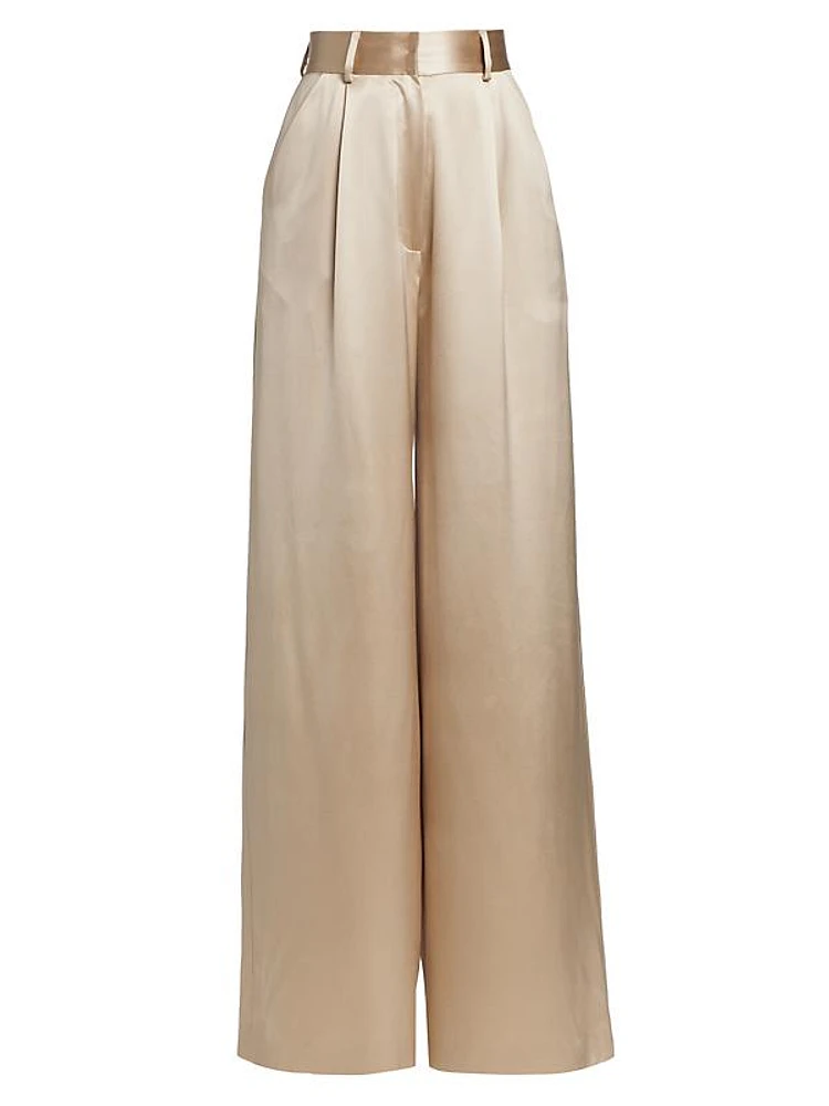 Lua High-Waisted Wide-Leg Silk Trousers