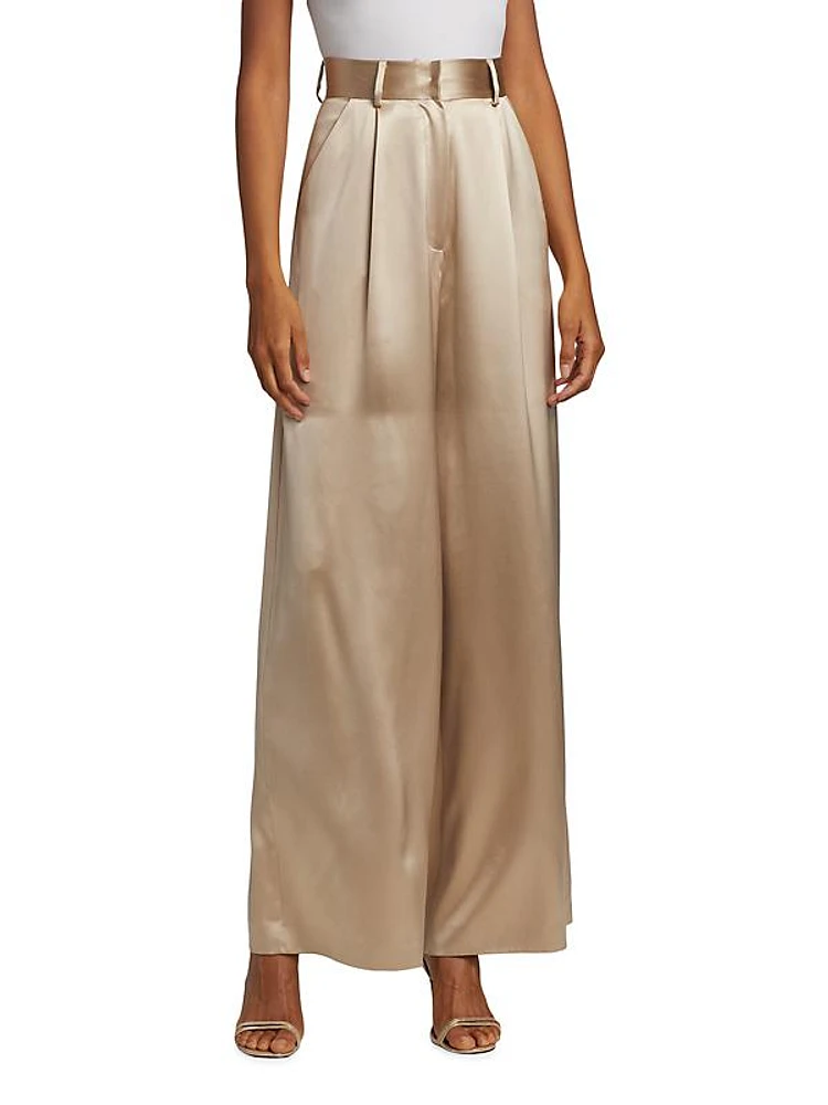 Lua High-Waisted Wide-Leg Silk Trousers