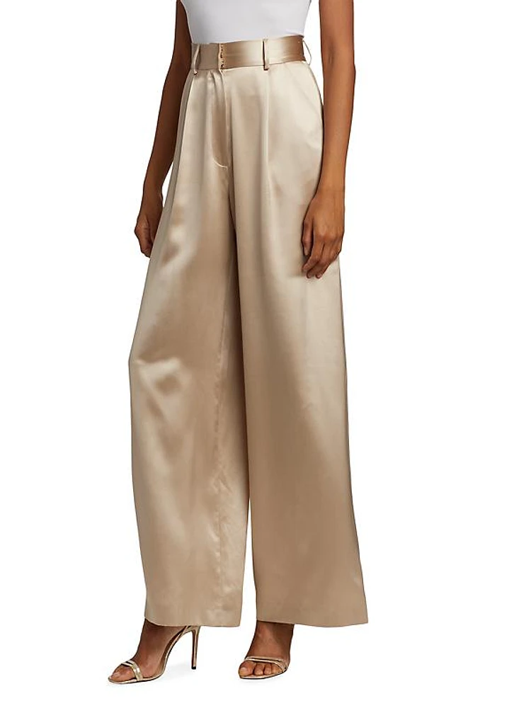 Lua High-Waisted Wide-Leg Silk Trousers