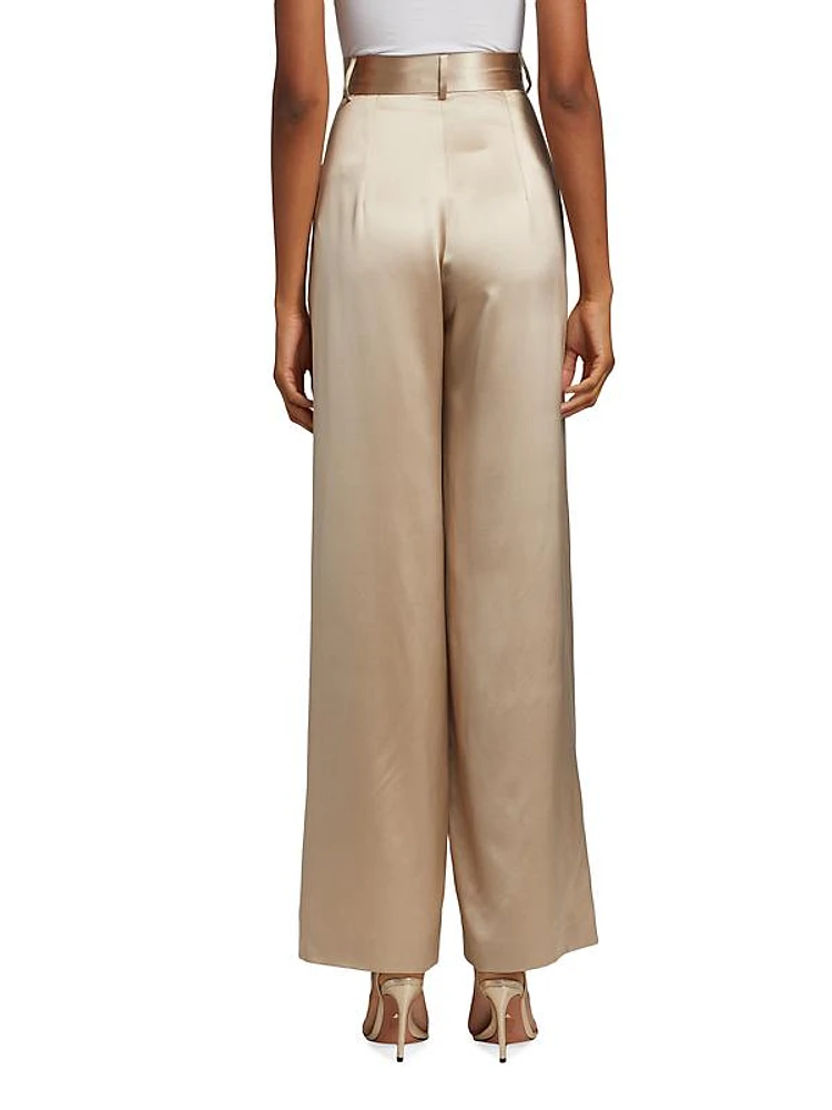 Lua High-Waisted Wide-Leg Silk Trousers