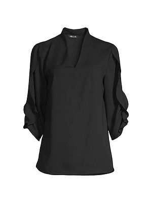 Tulip-Sleeve Crepe De Chine Blouse