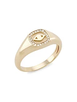 14K Yellow Gold & Diamond Evil-Eye Signet Ring