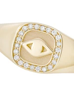 14K Yellow Gold & Diamond Evil-Eye Signet Ring